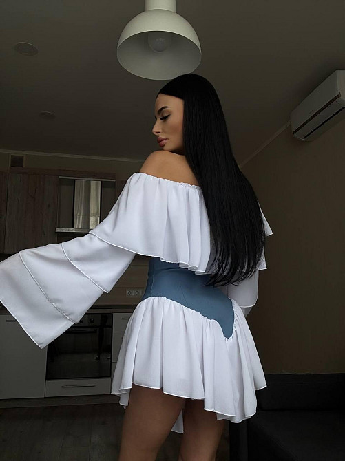 Женский романтичный костюм двойка: многослойная блуза и шорты-юбка креп шифон + джинс бенгалин 46/48 Одесса - изображение 4