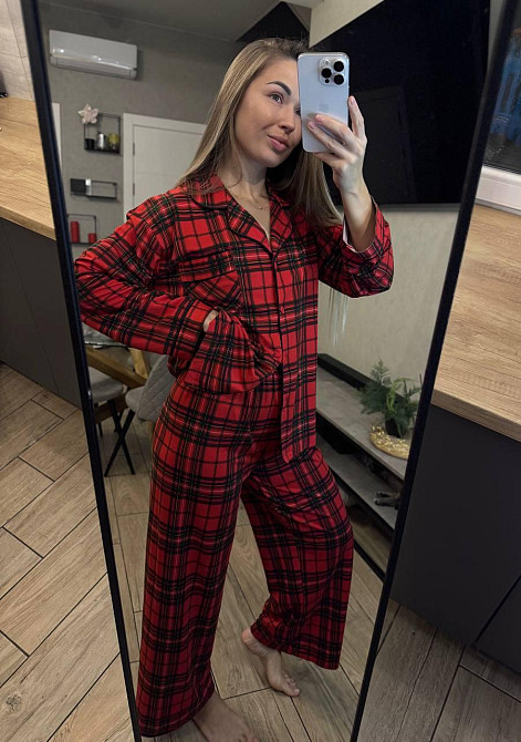 Жіночий домашній костюм-двійка в карту котон L Одеса - фото 3