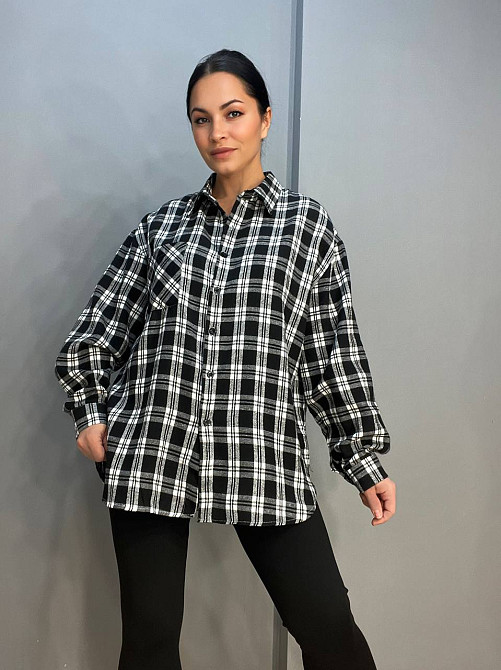 Сорочка жіноча A-N 225 в клітинку вільний крій оверсайз фланель one size чорна, чорний, one size Київ - фото 16