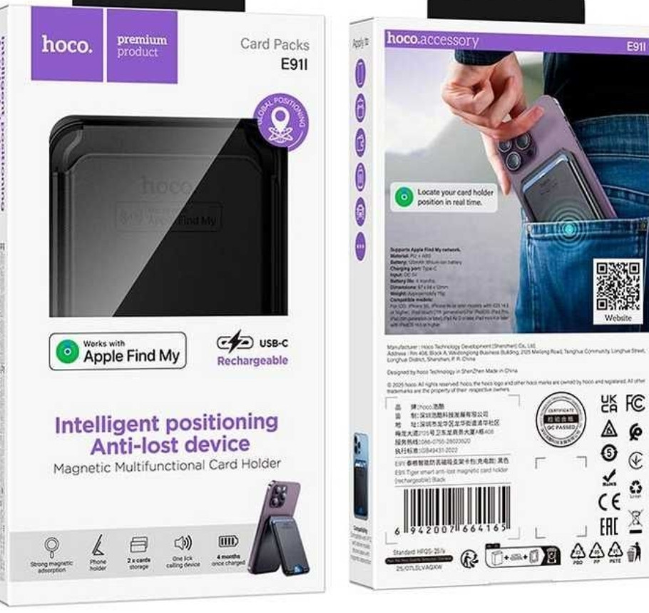 Трекер-картхолдер HOCO E91I Apple Find My, Перезаряжаемый, Магнитный. Харьков - изображение 1