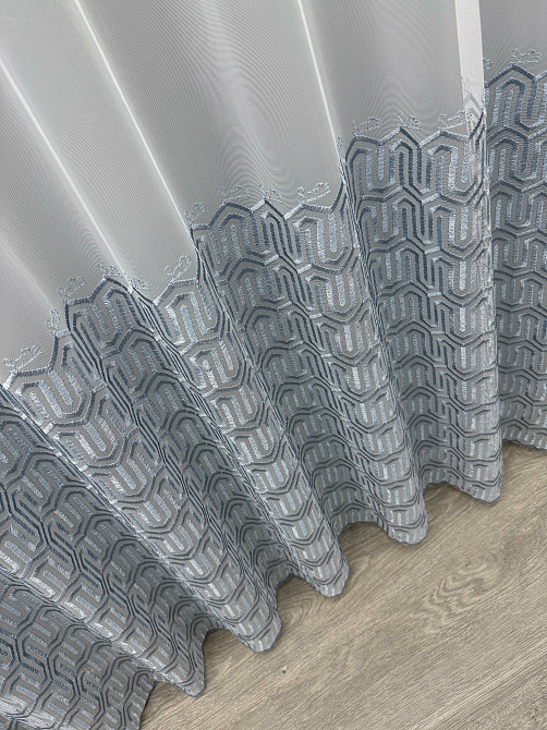 Тюль VR-Textil 1519т Фатин з вишивкою Білий з сіро-блакитним 250х250 см (49-346) Київ - фото 8