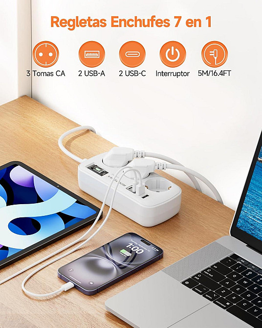 Подовжувач на 3 розетки, 2*USB, 2*Type C ROOTOMA 6188U Луцьк - фото 2