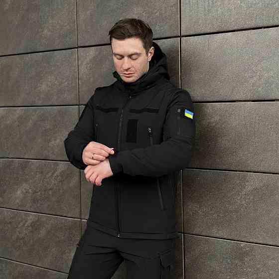Мужская черная демисезонная куртка Pobedov Motive с липучками Киев