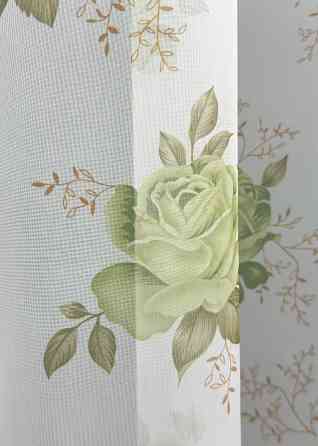 Тюль шифоновая с принтом цвет белый с салатовый 1810т Киев