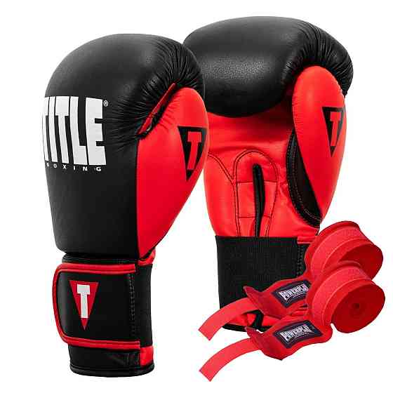 Боксерські рукавиці TITLE Boxing Dynamic Strike Black/Red 14 oz (бинти 4м. в комплекті) Каменское