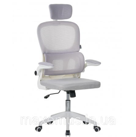 Офисное компьютерное кресло с подголовником и сеткой Bonro B-122 бело-серое (механизм Tilt до 120 кг) Мостиска