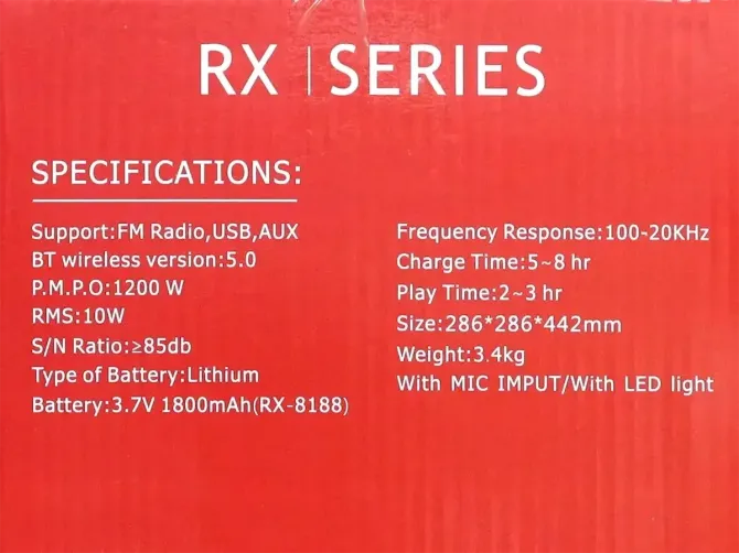 Портативна музична Bluetooth колонка RX-8188 з мікрофоном, LED підсвіткою, FM та ручкою на колесах Київ - фото 4