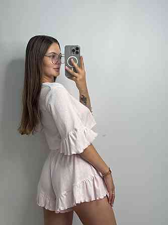 Женский комплект на завязках с шортами Розовый XL-2XL Харьков