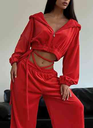 Жіночий стильний повсякденний велюровий костюм плюш-велюр Червоний, 44/46 Одеса