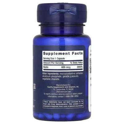Витаминно-минеральный комплекс Life Extension Биотин, 600 мкг, Biotin, 100 капсул (LEX-10210) Винница - изображение 2