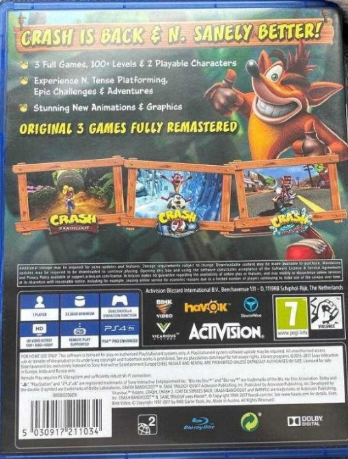 Диск игра crash n sane trilogy для пс4 Харьков - изображение 2