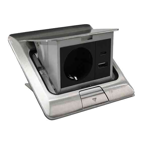 Розетка для пола с заземлением врезная 16А + 2USB (type C+A) 2.4А, IP44, алюминий Днепр