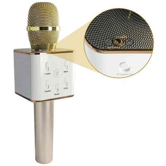 Бездротовий караоке-мікрофон Q-7 Wireless GOLD з Bluetooth, підсвічуванням, функцією запису та зміною голосу Одеса