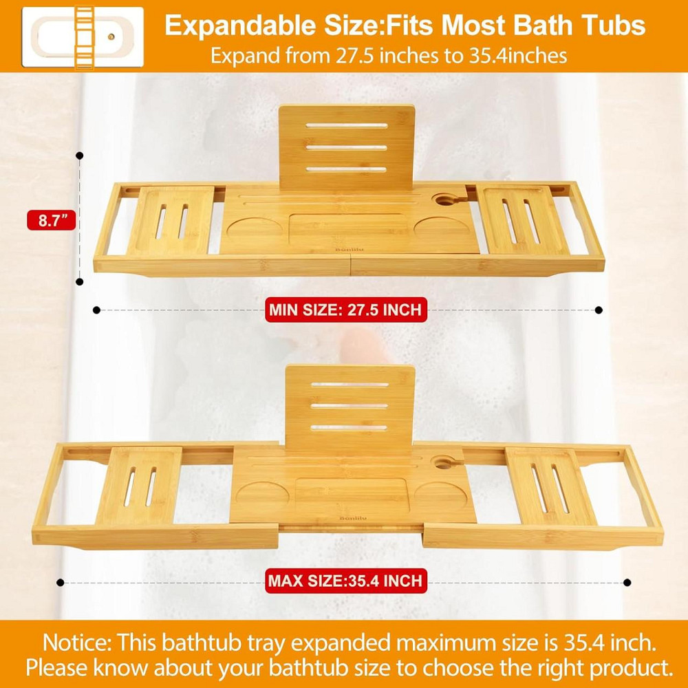 Піднос для ванни Bathtub Tray Caddy бамбук розсувний підставка для келиха планшета регульований Київ - фото 3