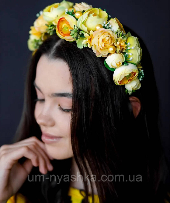Ободок обруч з квітами "Піони середній жовтий" Кривий Ріг - фото 3