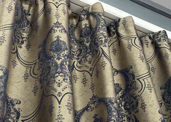 Шторна тканина парча колір бежевий з синім 1776ш Київ