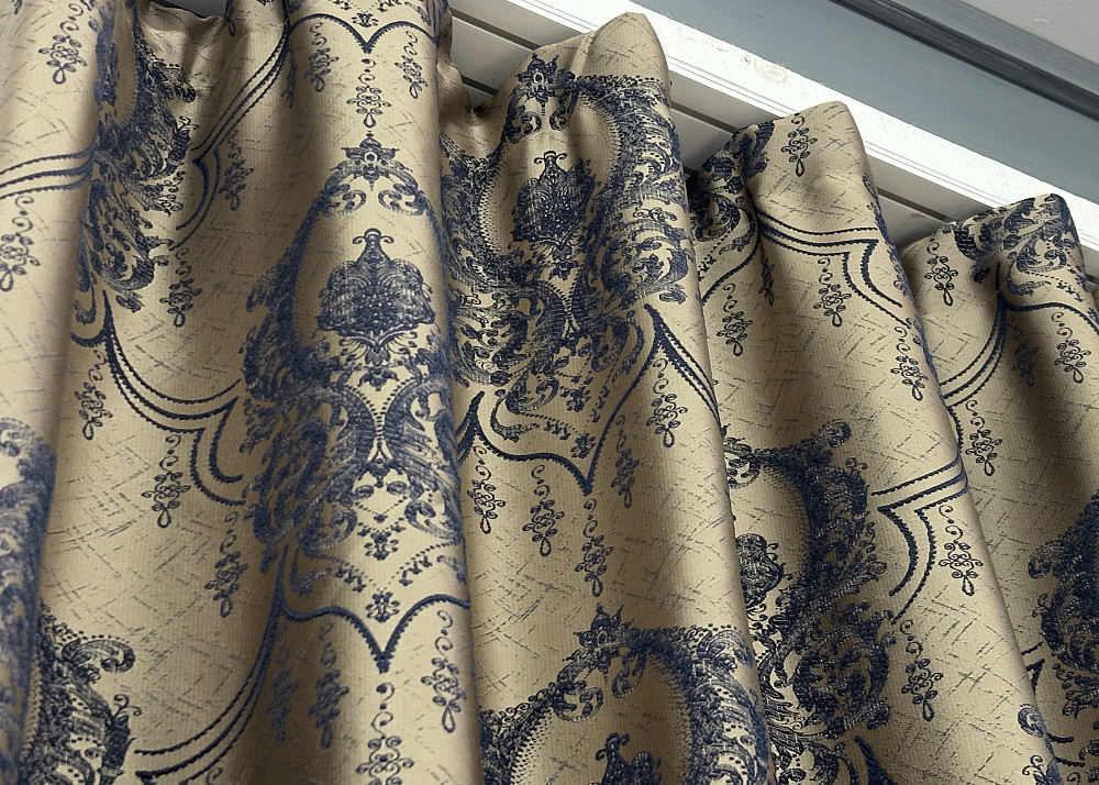 Шторна тканина парча колір бежевий з синім 1776ш Київ - фото 5