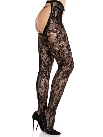 Колготки Leg Avenue Rose Lace Crotchless Tights with Open One Size Black Львів