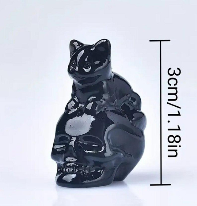 Фигурка кот на черепе из натурального обсидиана 3см. Киев - изображение 2