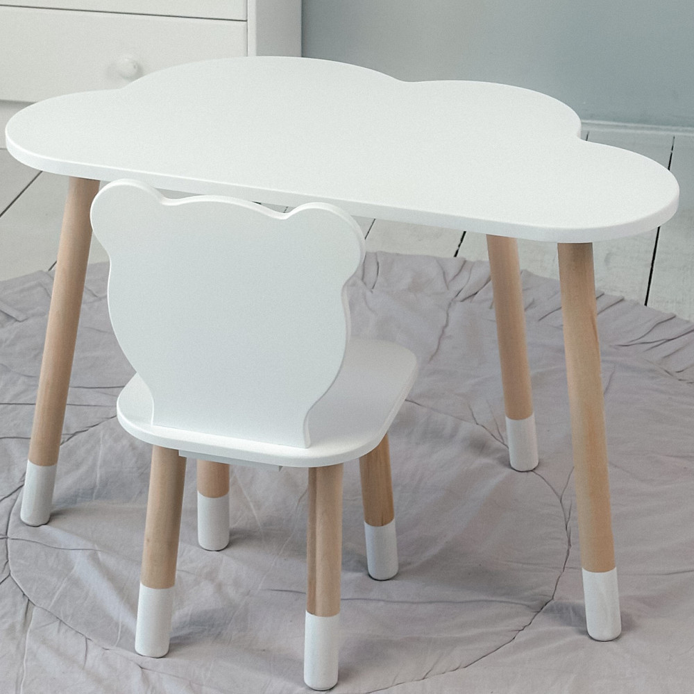 Столик хмаринка 46х70х40 і стільчик медведик 26х26х24, стіл та стілець в дитячу, білий Київ - фото 3