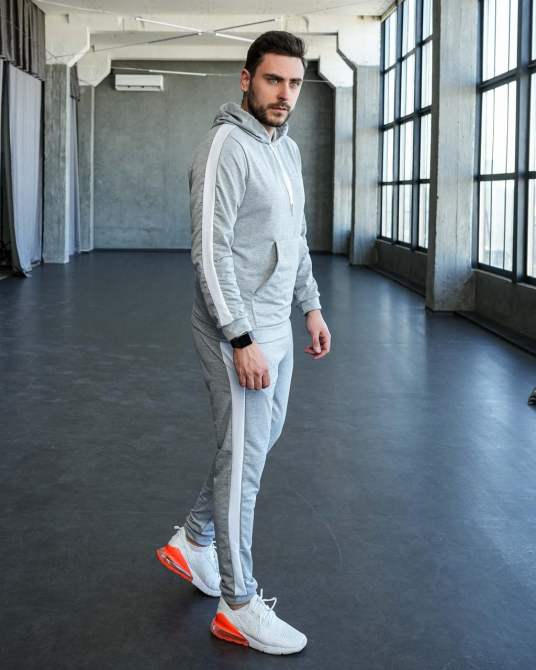 Костюм спортивний чоловічий лампаси весна Сіро-Білий L Харків - фото 2