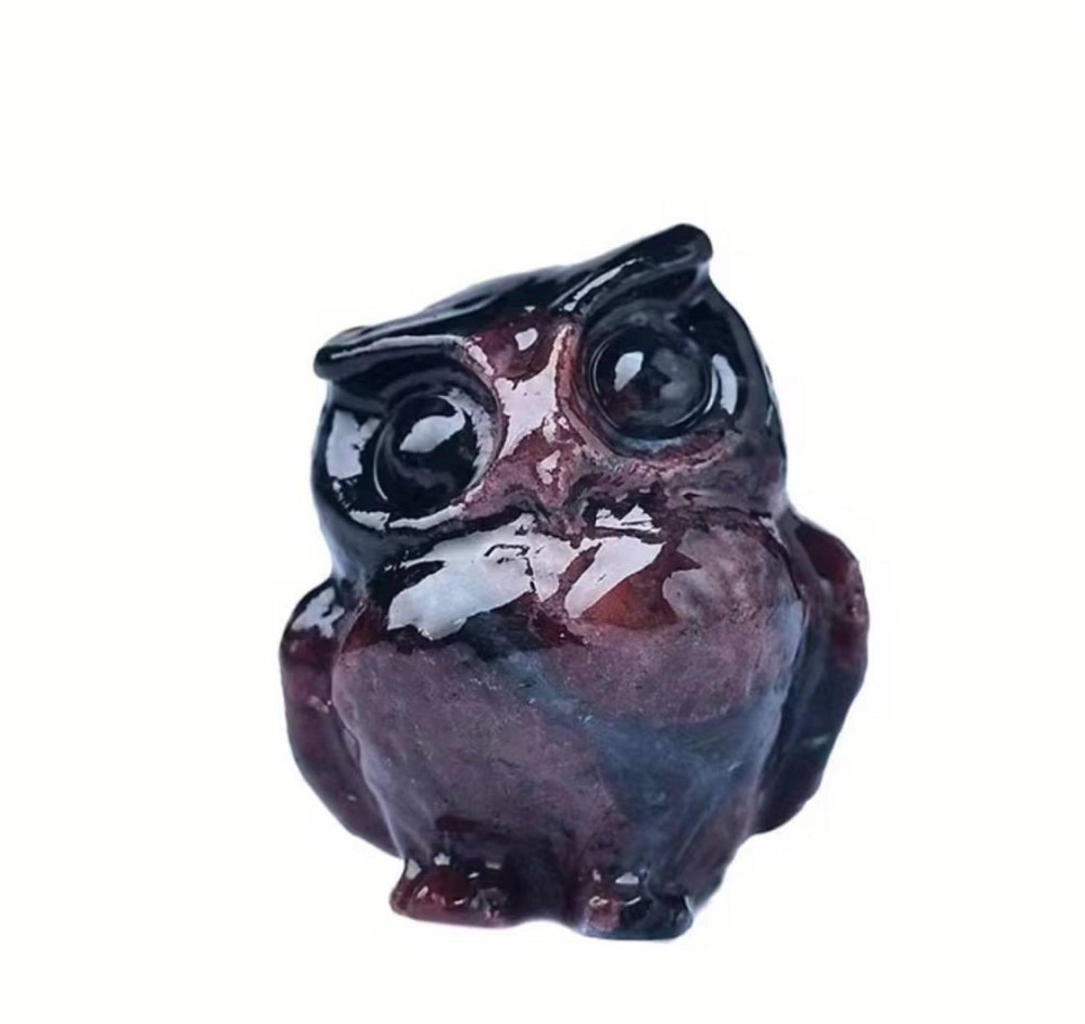 Фігурка сови з каменю гранат 3.5 см, декоративна статуетка сова, талісман мудрості Київ - фото 1