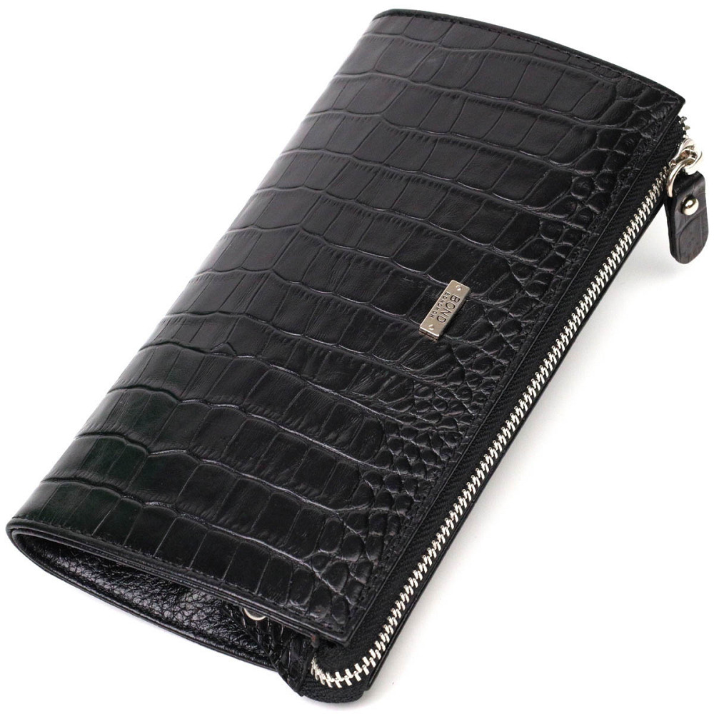 Вместительный мужской клатч из натуральной кожи с тиснением под крокодила Черный (BOND) Киев - изображение 5