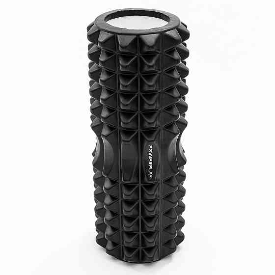 Массажный ролик, валик для массажа спины, массажер для спины, шеи, ног PowerPlay 33x12см Черный Киев