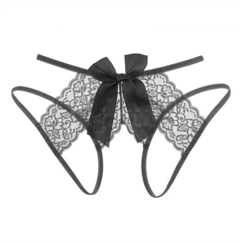 Еротичні трусики жіночі з вирізом та бантом чорні - розмір універсальний, талія до 90см Київ - фото 1