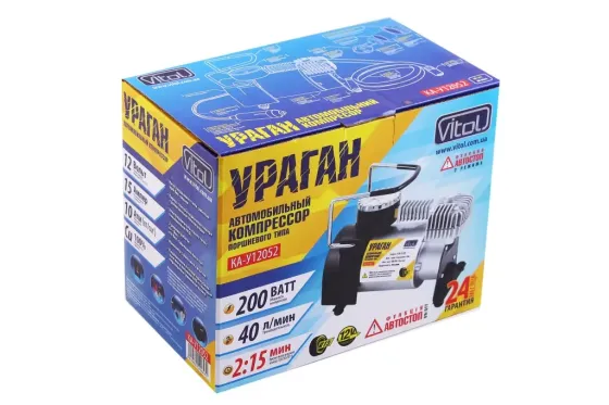 Компресор 200Вт/150psi/40л Vitol в прикур./на затисках Ураган, автостоп Вінниця