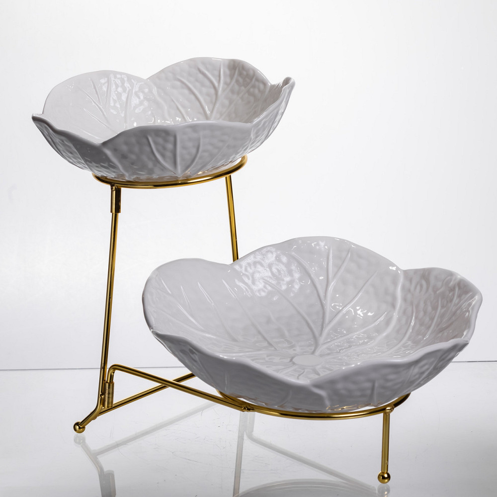 Yiwu Фруктовниця на 2 яруси фуршетна 35×25×26 (см) Біла з золотом C251 Коломия - фото 3