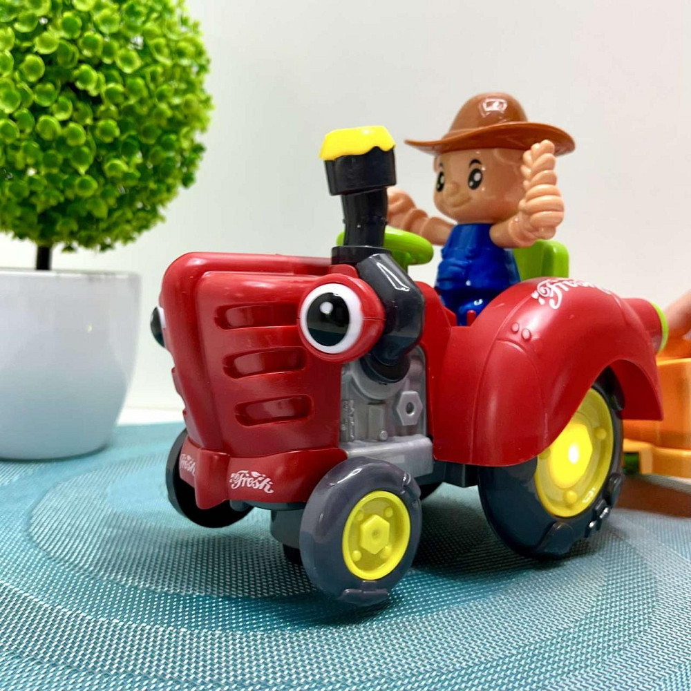 Трактор з причепом світло мелодія вільне колесо знімний причіп фігурка корови Червоний (HD 963) Чернігів - фото 1