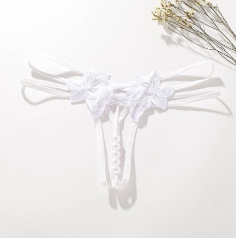 Еротичні трусики білі з розрізом та перлинами - розмір універсальний (на резинці) Київ - фото 4