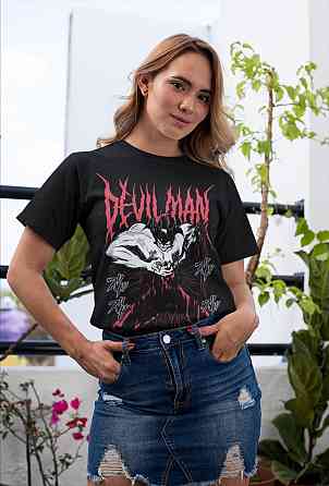 Футболка для хлопчика з аніме принтом Девілман Крйбабй Аніме Акіра оверсайз (зріст від 165 до 180) Чорний AnimeJ0081m Дніпро