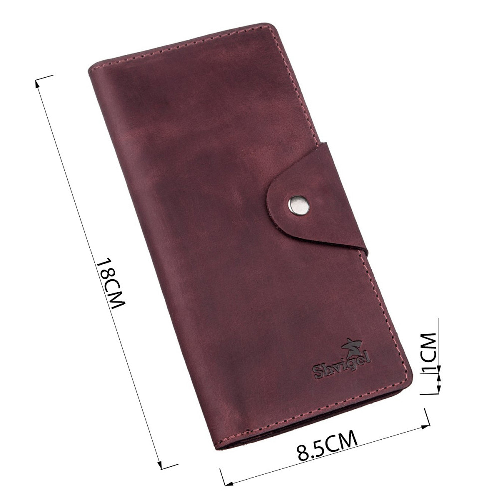 Гаманець жіночий вертикальний з вінтажної шкіри на кнопках SHVIGEL 16178 Бордовий Київ - фото 3