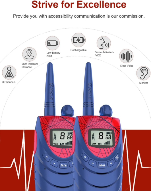 Дитячі рації QNIGLO Q188 Людина-павук, 2 шт., до 6 км, 8 каналів, 99 кодів, VOX, акумуляторні, USB Київ - фото 5