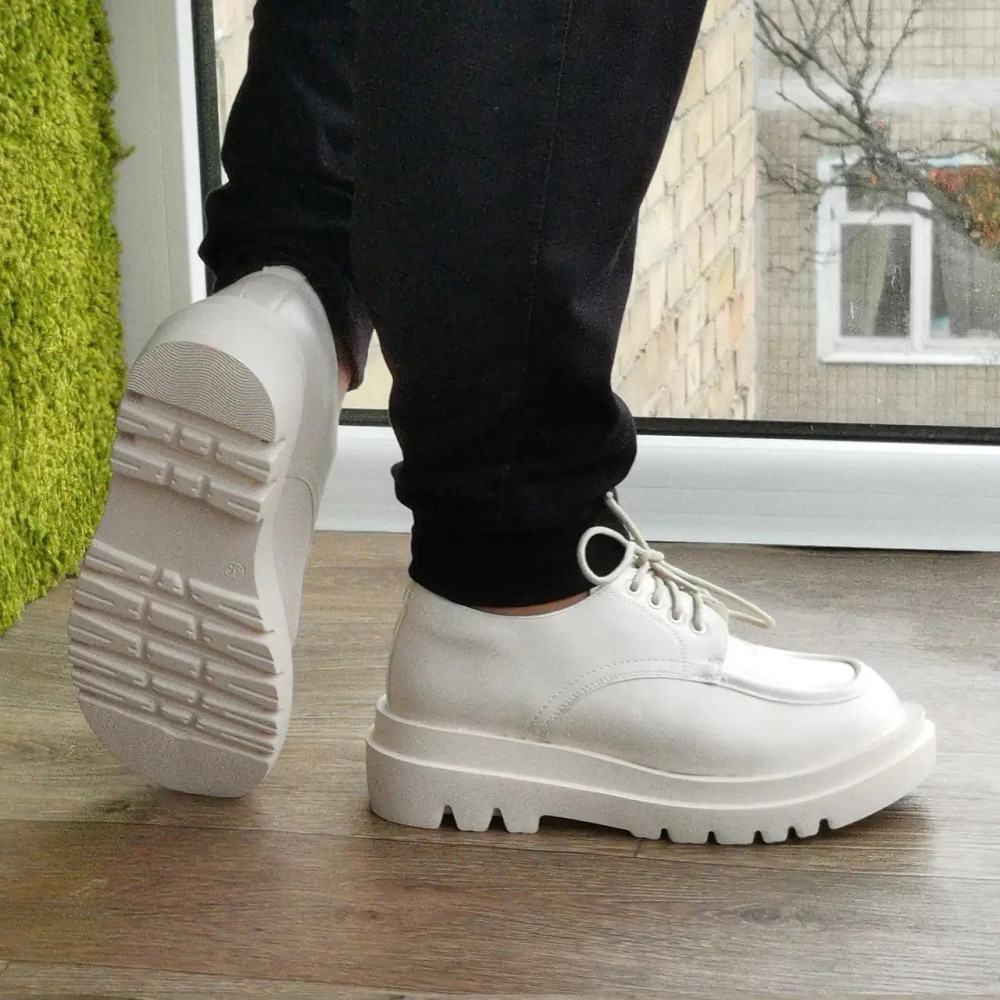 Жіночі Бежеві броги Туфлі Оксфорди Танкетка Білі Шкіряні Мокасини (розміри: 36,37,38,39,40,41) Дніпро - фото 6