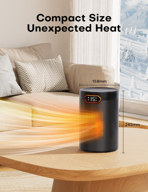 Керамический обогреватель QEXREED PTC 1500 Вт, ECO 15–35°C, 5 режимов, таймер 24 ч, 34 дБ, защита от опрокидывания Киев - изображение 2