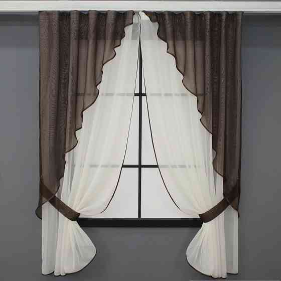 Штори кухонні VR-Textil № 065к з підв'язками 280х170 см Бежевий з венге (52-0757) Київ