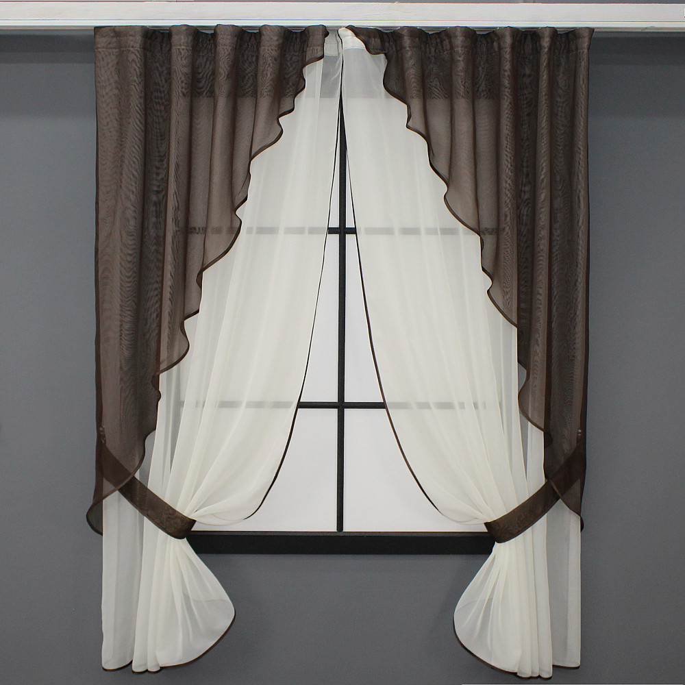 Штори кухонні VR-Textil № 065к з підв'язками 280х170 см Бежевий з венге (52-0757) Київ - фото 1