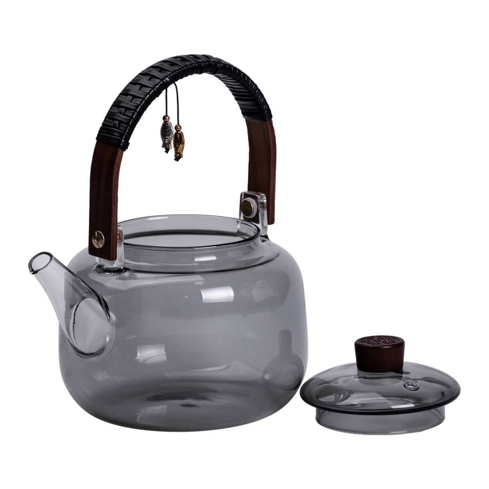 Заварник скляний для чаю 0.8 л Заварний чайник для заварювання з дерев'яною ручкою чорний HP-34-37 Київ - фото 5