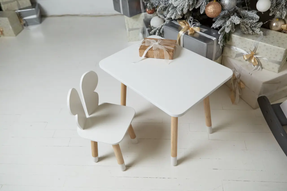 Дитячий прямокутний столик (Білий) та стільчик Метелик (Білий) Київ - фото 2
