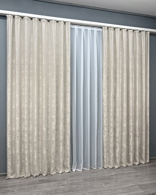 Комплект готових штор VR-Textil Жакард Sultan XO № 1281ш Світло-бежевий 150х290 см 2 шт (33-0760) Київ - фото 12