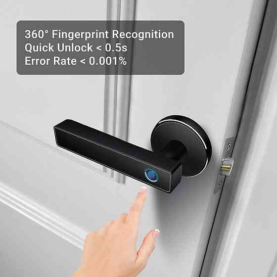 Біометричний дверний замок Bluetooth WiFi для розумного дому (чорний) з відбитком пальця Дніпро