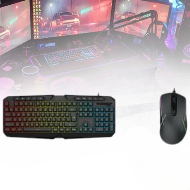 Ігровий набір, клавіатура механічна з мультимедійними клавішами та мишка з підсвічуванням, RGB-підсвічування Одеса - фото 2