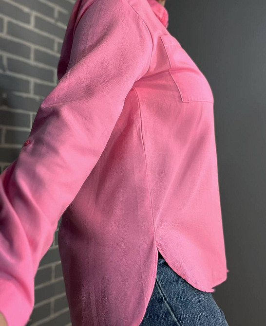 Сорочка жіноча Mix Ray 9942 базова подовжена спинка оверсайз з кишенею рожева, рожевий, S Одеса - фото 5