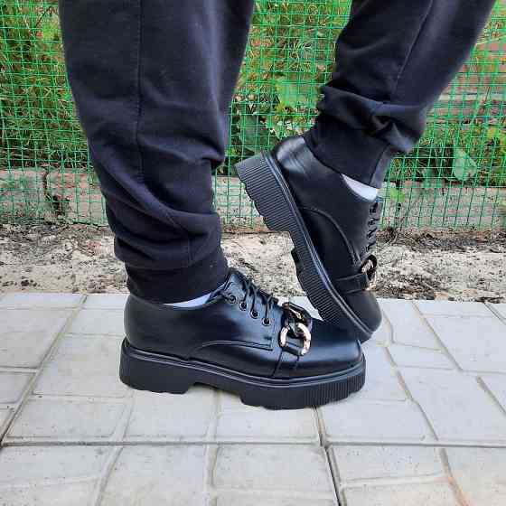 -Жеські Чорні Туфлі на Толстой Підошві (розміри: 37,38,39,40) — 710-3 Дніпро