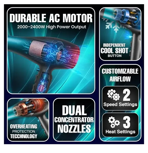Профессиональный мощный фен для волос VGR V-455 с холодным и горячим воздухом 2400 Вт Коломия - фото 6