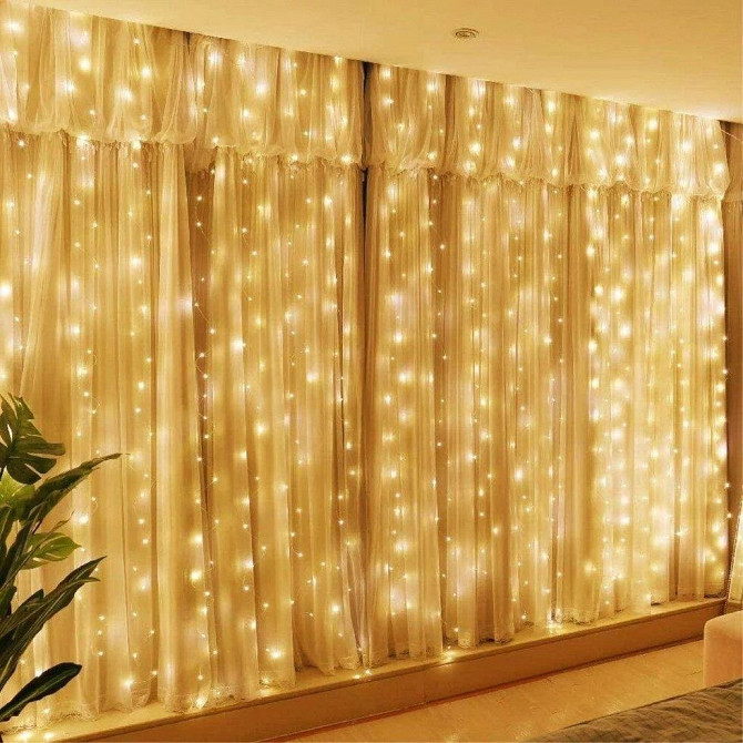 Гірлянда штора Водоспад 3х2.6 м 360 LED (прозорий шнур, з перехідником) Золотаве світло Вінниця - фото 1