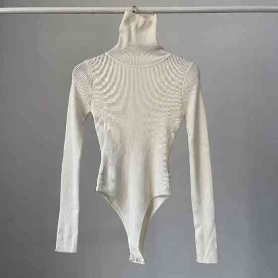 Жіночий стильний теплий боді-гольф ангора рубчик Молочний Одеса